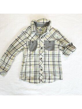 Genuine Kids From OshKosh Boys Plaid Button-Up Shirt 4T Roll-Tab Sleeves Pockets